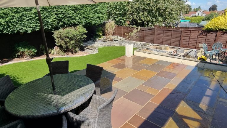 New tiled patio in a Taunton back garden