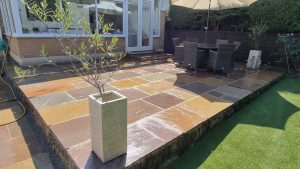 New paved patio in back garden in Taunton